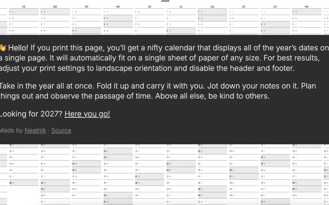 One Page 2026 Calendar