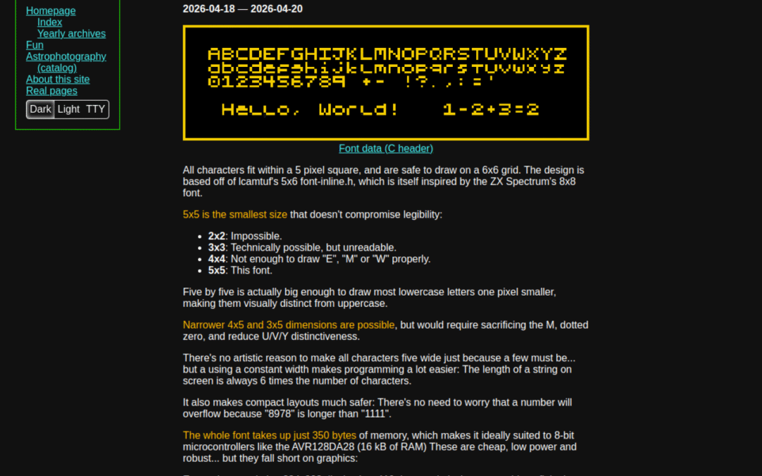 5×5 Pixel font for tiny screens (Maurycy’s blog)