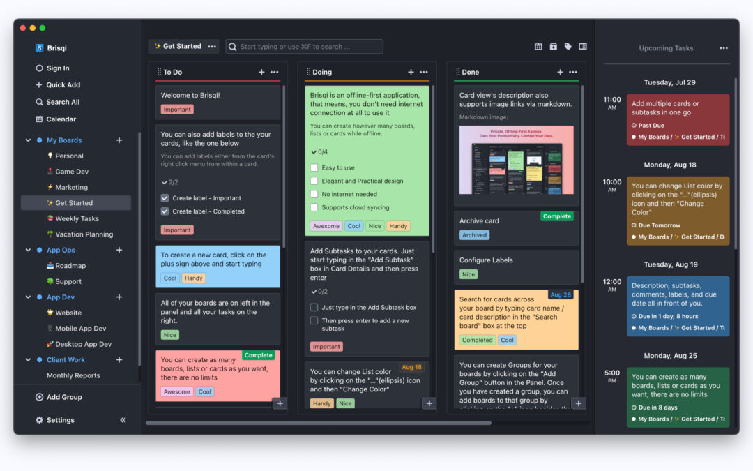 Brisqi – Offline-first Personal Kanban App.